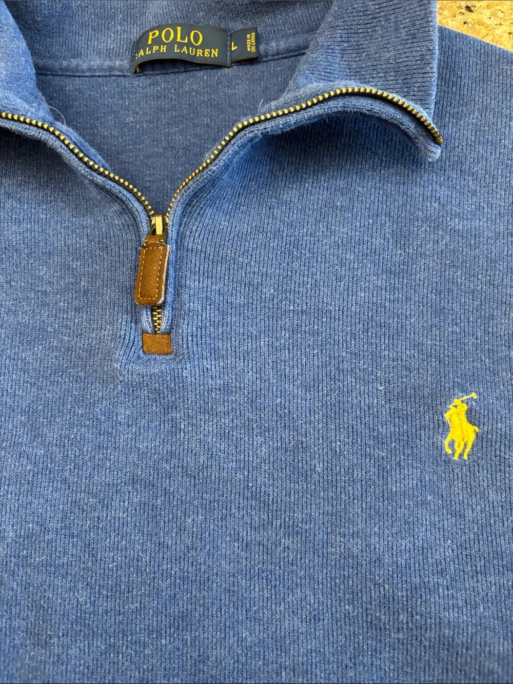 Polo‎ Ralph Lauren Blue Knit Quarter Zip Pullover Pony Logo Sweater Size Large